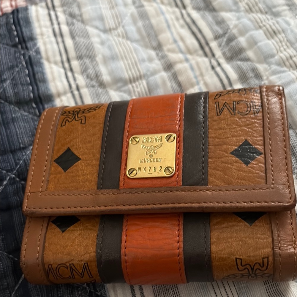 MCM Cognac and Orange Trifold Wallet